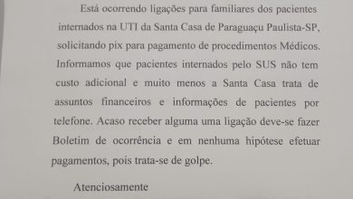 Comunicado Urgente: Cuidado com golpes de solicitação de pix na Santa Casa de Paraguaçu Paulista-SP