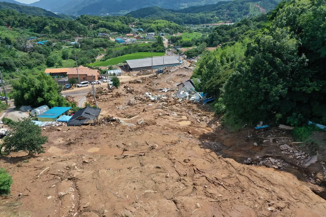Violent storm hits South Korea, causing devastation and at least 14 deaths, with widespread flooding, landslides, and thousands displaced.