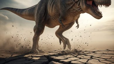 Dinossauro rachando o chão, simbolizando a força da opinião pública e a revolta popular no Brasil
