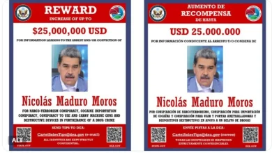 A DEA aumenta recompensa para US$ 25 milhões por informações que levem à prisão de Maduro, Cabello e Padrino López, acusados de pertencer ao Cartel de Los Soles.