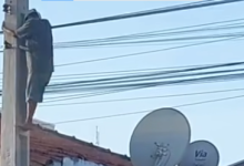 Dupla e Flagrada Retirando Cabos de Energia no Centro de Paraguacu Paulista