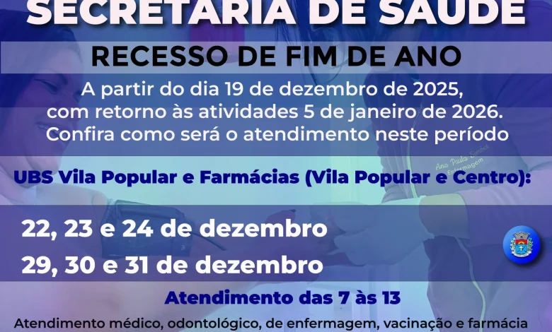 Saúde em Paraguaçu: Veja horários e locais de atendimento no fim de ano 1 0599f5df7a4b75c630e088abeea3263c