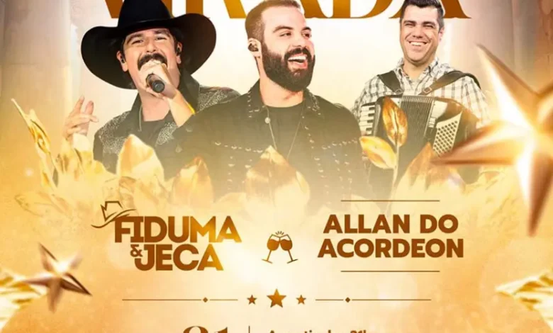 Tarumã prepara festa espetacular para o Ano Novo 2026! Fiduma & Jeca e Allan do Acordeon animam o Show da Virada em frente à Igreja Matriz. Imperdível!