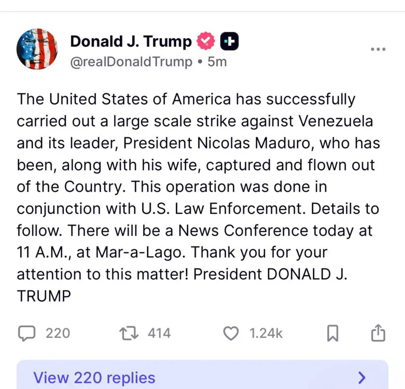 Ataque à Venezuela: EUA confirma captura de Nicolás Maduro 2 Ataque a Venezuela EUA confirma captura de Nicolas Maduro