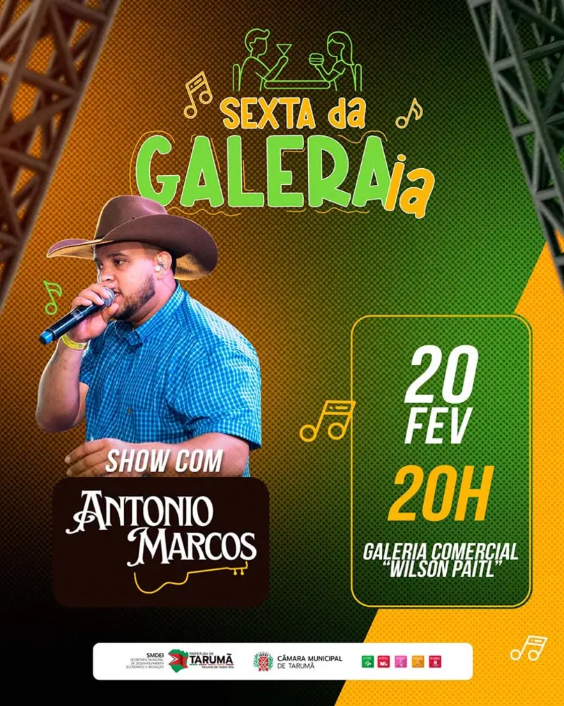 Sexta da Galeria em Tarumã: Antonio Marcos Anima Noite Cultural 6 Descubra tudo sobre a próxima Sexta da Galeria em Tarumã! Antonio Marcos promete uma noite especial de muita música e alegria na Galeria Comercial Wilson Paitl. Não perca!