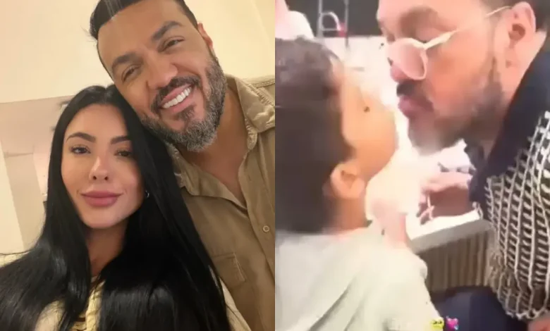 Um vídeo de um selinho entre o cantor Belo e o filho de sua namorada, Rayane Figliuzzi, causou indignação e dividiu opiniões nas redes sociais. Confira.