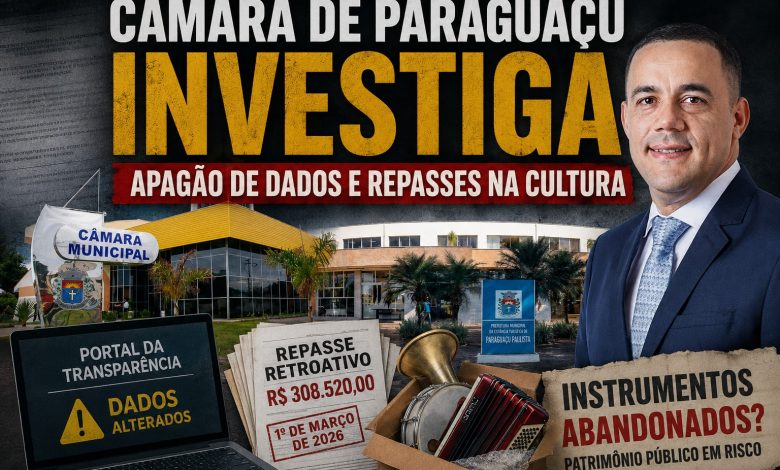 Camara de Paraguacu Paulista investiga apagao de dados no Portal da Transparencia e liberacao de repasse retroativo de R 308 mil na Cultura. Entenda o caso