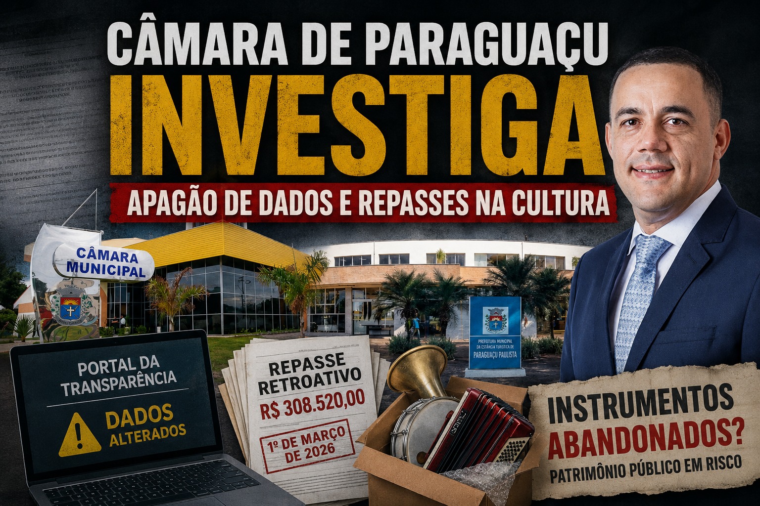 Camara de Paraguacu Paulista investiga apagao de dados no Portal da Transparencia e liberacao de repasse retroativo de R 308 mil na Cultura. Entenda o caso