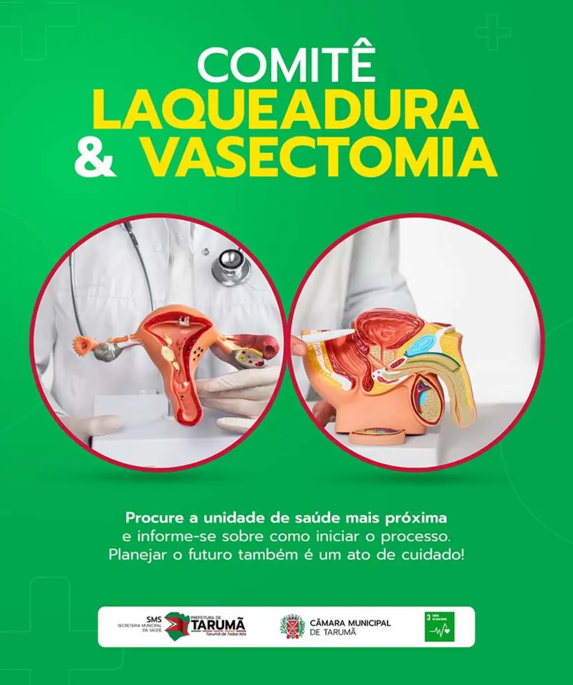 O município de Tarumã reforça o planejamento familiar com o Comitê de Laqueadura e Vasectomia, garantindo acesso seguro a procedimentos de esterilização.