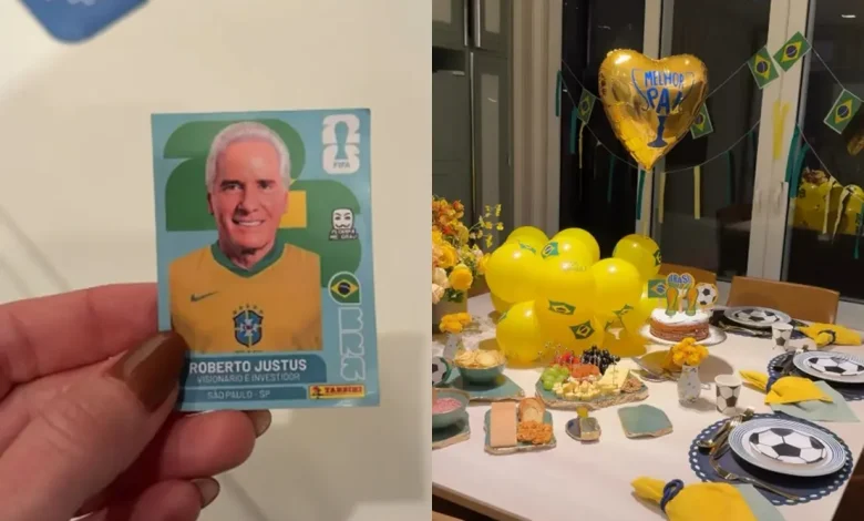 O empresário Roberto Justus foi surpreendido com uma festa inspirada na Copa do Mundo 2026, com direito a taça personalizada e decoração exclusiva.