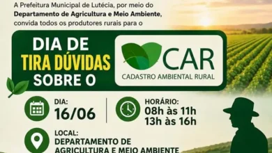 Lutécia Promove Mutirão do CAR: Regularização Rural Facilitada 2 Produtores rurais de Lutécia terão suporte especializado no Mutirão do CAR em 16 de junho. Esclareça dúvidas e regularize sua propriedade ambientalmente com o apoio da Prefeitura e CATI.