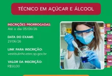 Moradores de Tarumã e região têm nova chance de qualificação profissional. Inscrições abertas para o curso Técnico em Açúcar e Álcool da ETEC, com prova em 21/06/2026. Invista no seu futuro na indústria sucroenergética!