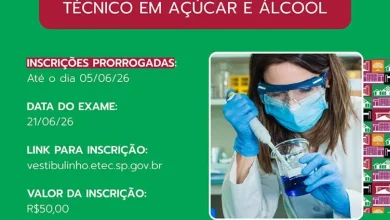 Moradores de Tarumã e região têm nova chance de qualificação profissional. Inscrições abertas para o curso Técnico em Açúcar e Álcool da ETEC, com prova em 21/06/2026. Invista no seu futuro na indústria sucroenergética!