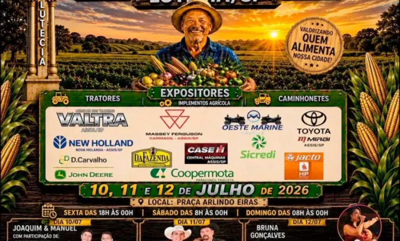 Lutécia dá início à sua 1ª Festa do Produtor Rural nesta sexta-feira, celebrando a cultura agrícola regional com shows, gastronomia e muita integração.