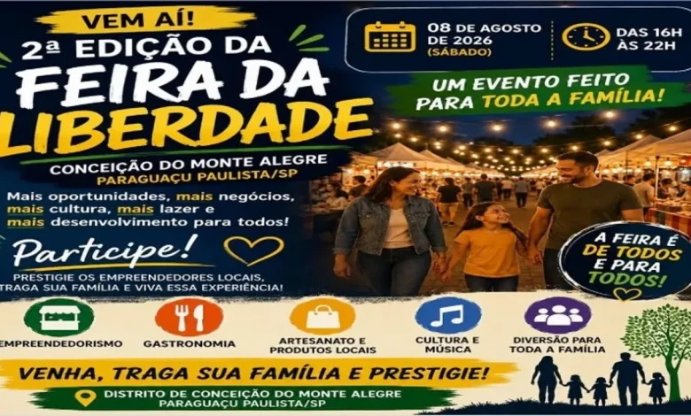 A 2ª Feira da Liberdade acontece neste sábado em Conceição do Monte Alegre. Confira atrações, gastronomia e oportunidades para toda a família.