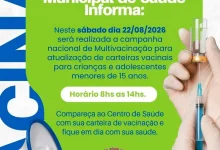 A cidade de Lutécia realiza neste sábado uma força-tarefa de multivacinação para atualizar a caderneta de vacinas de crianças e adolescentes. Confira os detalhes.