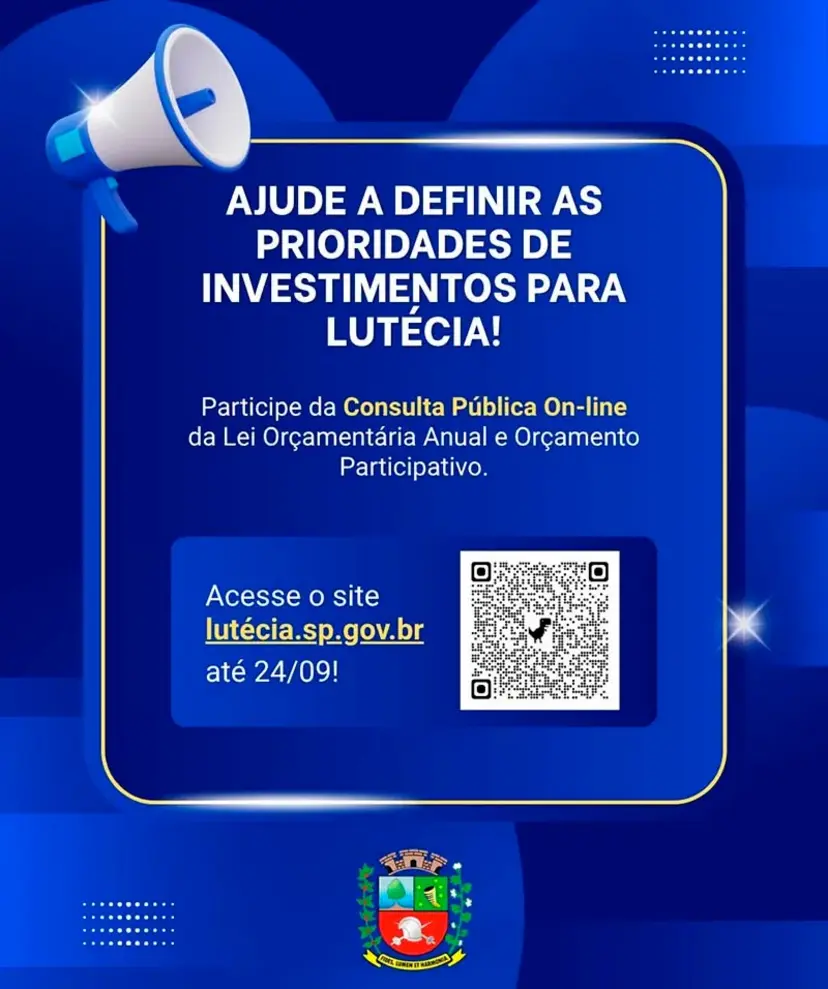 A Prefeitura de Lutécia convida os moradores a participarem da definição das prioridades para o Orçamento 2027. Saiba como exercer sua cidadania.