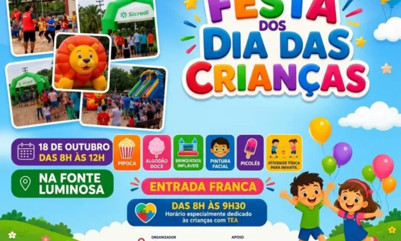 Participe da tradicional Festa do Dia das Crianças na Fonte Luminosa em Paraguaçu Paulista. Evento gratuito com inclusão, recreação e brindes.