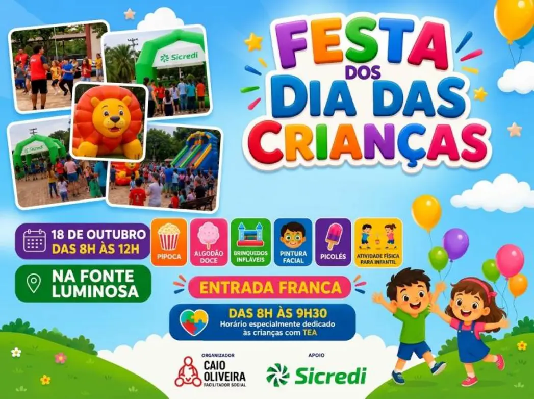 Festa do Dia das Crianças na Fonte Luminosa terá entrada gratuita 6 Participe da tradicional Festa do Dia das Crianças na Fonte Luminosa em Paraguaçu Paulista. Evento gratuito com inclusão, recreação e brindes.