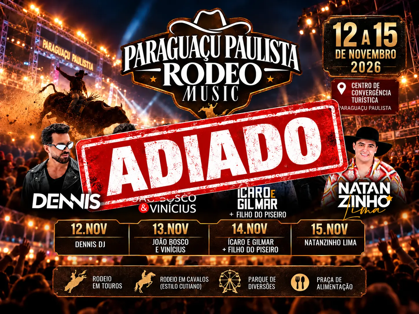 Cartaz de Rodeio Adiado em Paraguacu Paulista