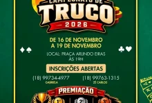 Estão abertas as inscrições para o Campeonato de Truco em Lutécia. Garanta sua vaga, mostre suas habilidades e participe da competição local.