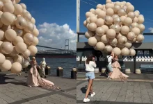 Um ensaio pré-wedding virou sensação na internet após uma noiva quase voar segurando um arranjo gigante de balões de hélio. Confira os detalhes!