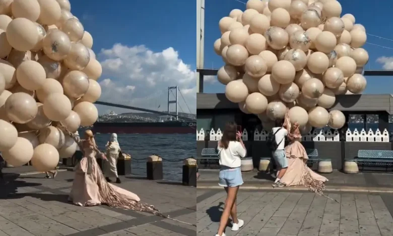 Um ensaio pré-wedding virou sensação na internet após uma noiva quase voar segurando um arranjo gigante de balões de hélio. Confira os detalhes!